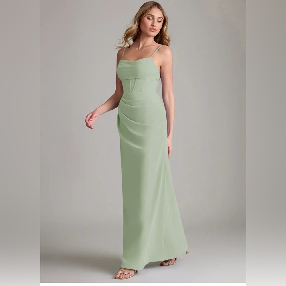 Dusty Sage Green Spaghetti-Strap Gown